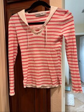 Dior Pink and White Striped Lace-Up Knit Top